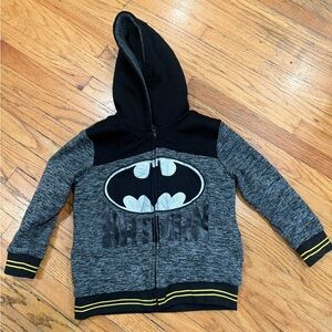 Batman Kids Hooded Zip-Up Sweatshirt - Black, Gray & Yellow Trim